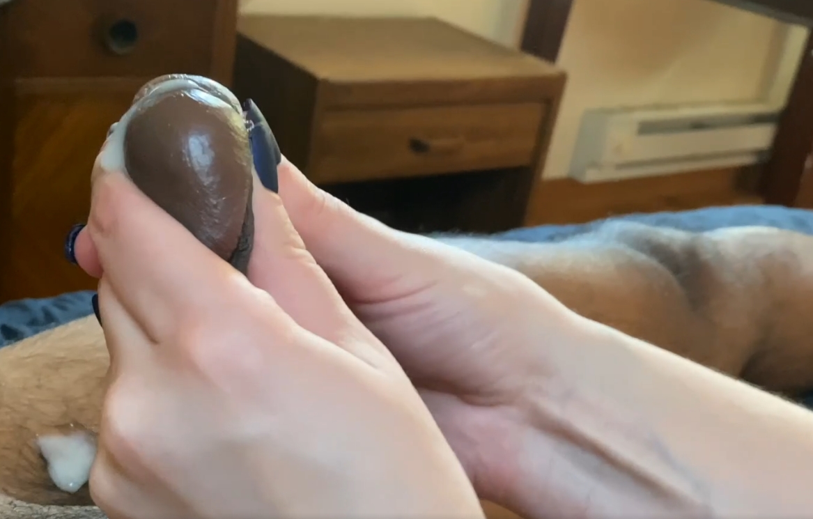 Closeup frenulum massage until cumshot