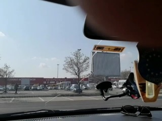 Hot blonde suck her boss's dick in a public parking-Car blowjob