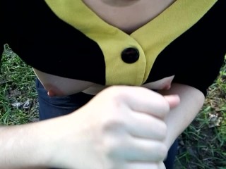 Public Handjob Cumshot Nice Tits