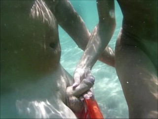 Amateur wife loves swimming naked and milking cocks underwater until cums