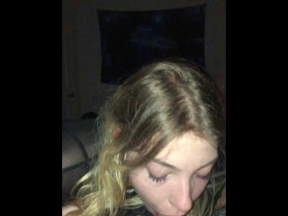 18 Year Old Petite GF deep throats my dick after festival